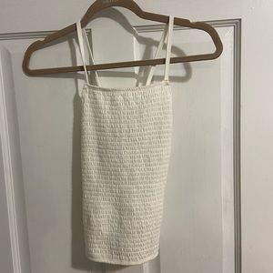 White tank top scrunched Hollis tee tube top tank